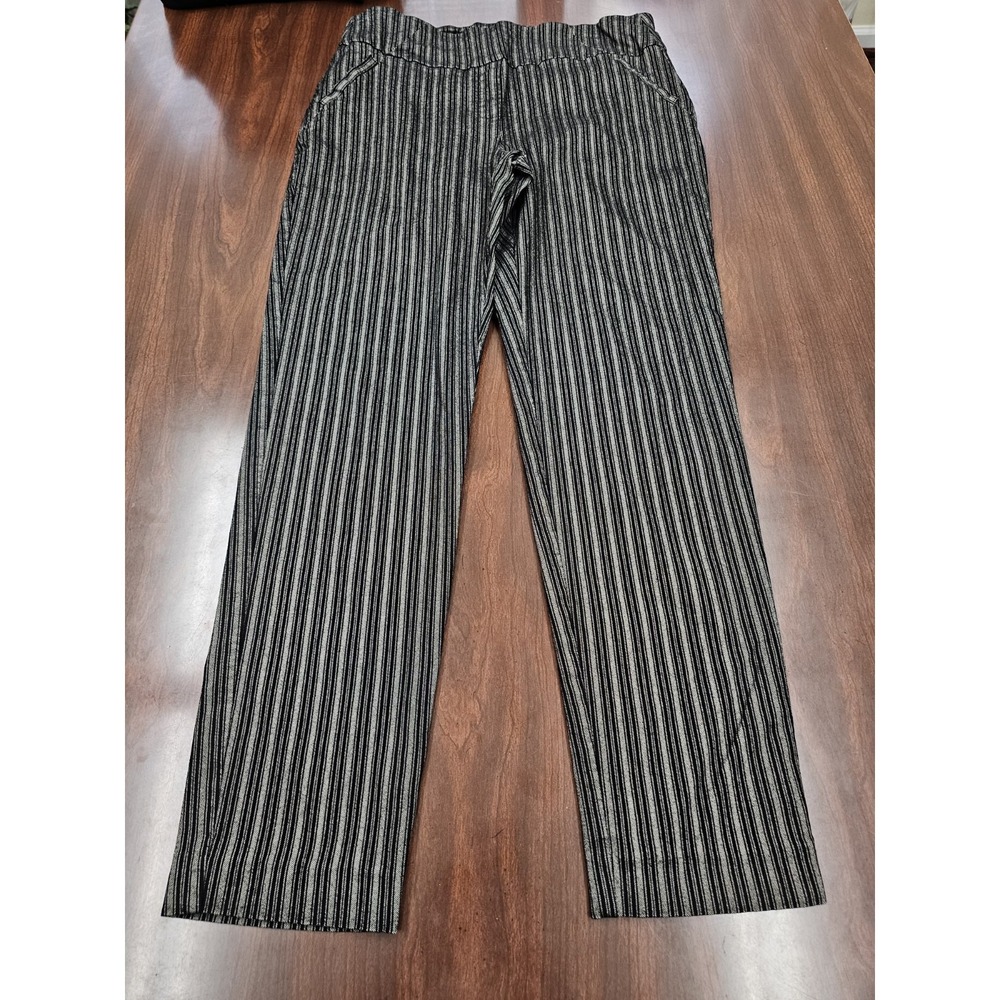 Womens Dress Pants Size 12 Black and Gray Stripe Straight Leg Work Office Cato
